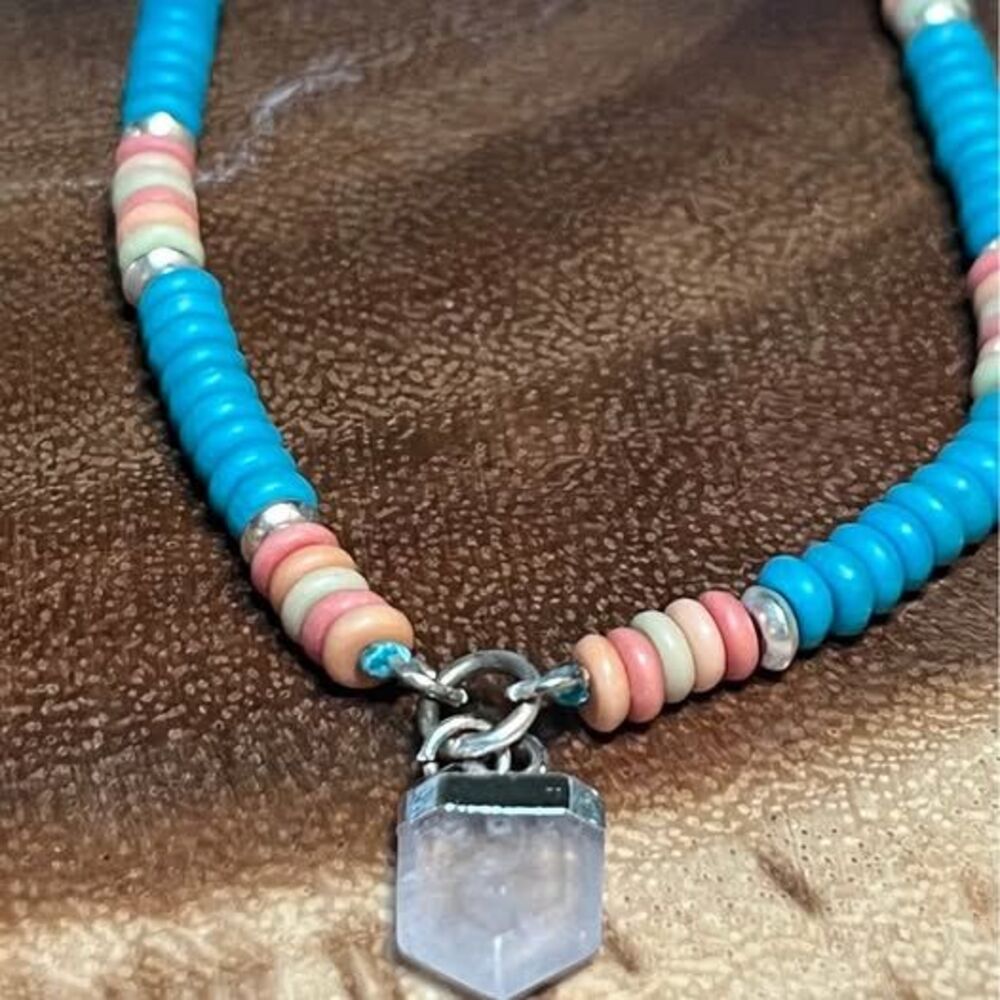 Turquoise beaded Necklace with a quartz crystal
